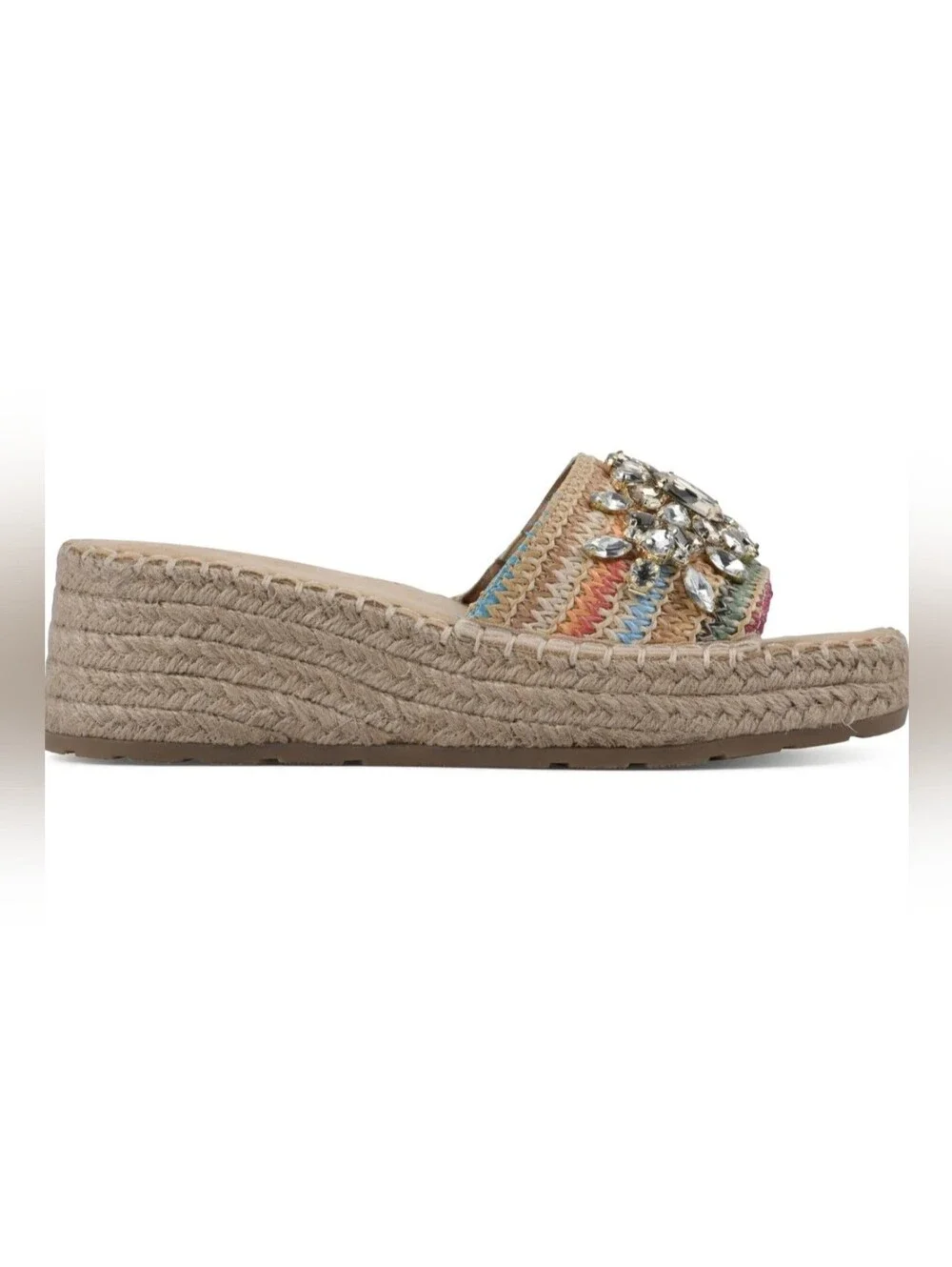 White‎ Mountain Bejeweled Rainbow Raffia Espadrille Wedge Slide Sandals Size 9.5